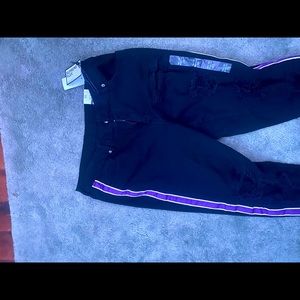 Black and Purple Distressed Ripped Slim Jeans